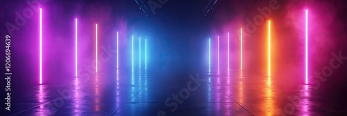 Wallpaper Mural Concert stage background with blue and purple lights. Empty concert floor at futuristic room Torontodigital.ca