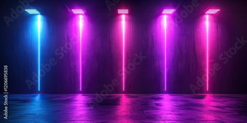 Wallpaper Mural Concert stage background with blue and purple lights. Empty concert floor at futuristic room Torontodigital.ca