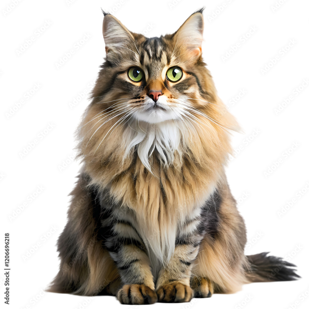 Majestic Longhair Cat Posing Gracefully on Pure White Background, Perfect for Pet-Related Designs Majestic Longhair Cat Posing Gracefully on Pure White Background, Perfect for Pet-Related Designs