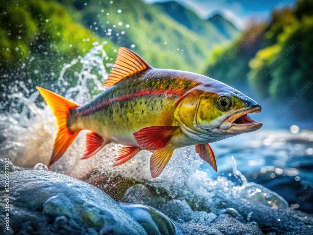 Resilience personified: a single fish battles the upstream flow, showcasing persistence and unique spirit. Resilience personified: a single fish battles the upstream flow, showcasing persistence and unique spirit.
