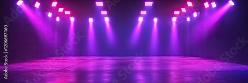 Wallpaper Mural Concert stage background with blue and purple lights. Empty concert floor at futuristic room Torontodigital.ca