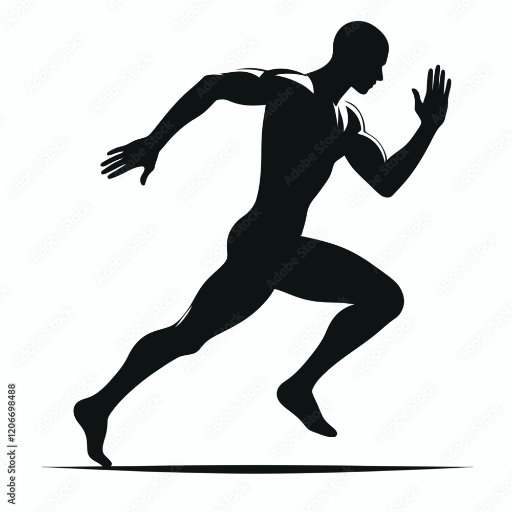 Sprinting with full stride silhouette in black on a white background Sprinting with full stride silhouette in black on a white background