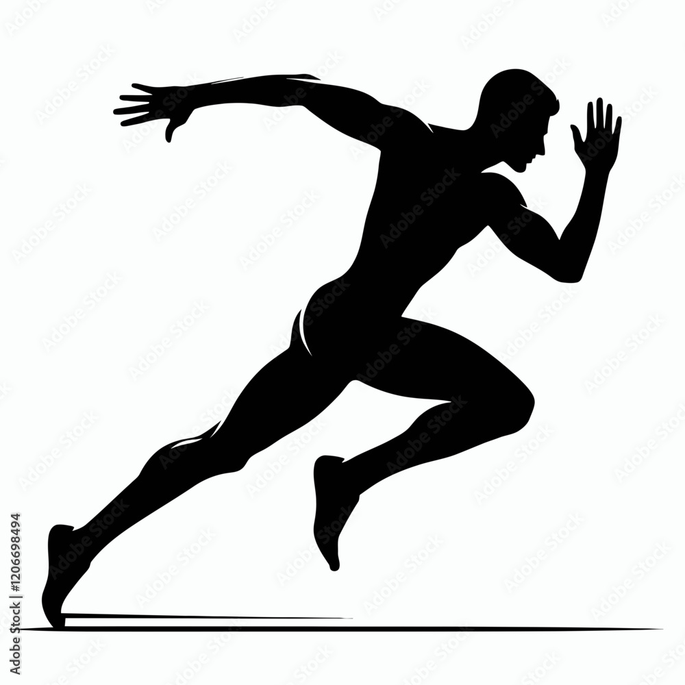 Sprinting with full stride silhouette in black on a white background Sprinting with full stride silhouette in black on a white background