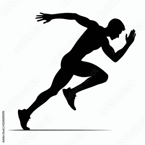 Sprinting with full stride silhouette in black on a white background