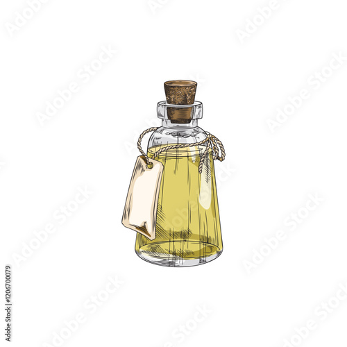 Vector illustration of Neroli oil tincture in a corked glass bottle on an isolated background.