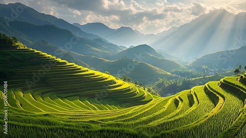 Breathtaking terraced fields showcasing agricultural harmony. photo