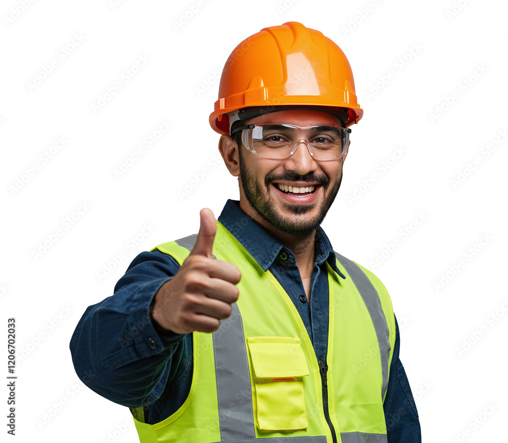 Construction worker smiling with thumbs up Construction worker smiling with thumbs up