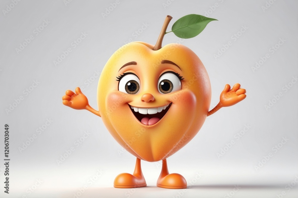 Happy cartoon apricot character with arms and legs, smiling. Happy cartoon apricot character with arms and legs, smiling.