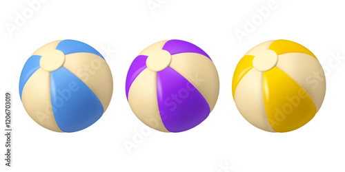 Beach ball vector 3d icon set. Summer pool toy for kid games. Inflatable balloon collection isolated on white background