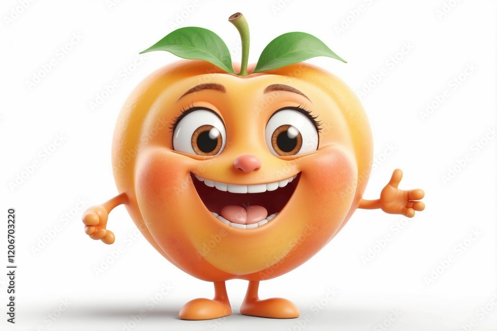Happy cartoon peach character with arms and legs, smiling and gesturing. Happy cartoon peach character with arms and legs, smiling and gesturing.