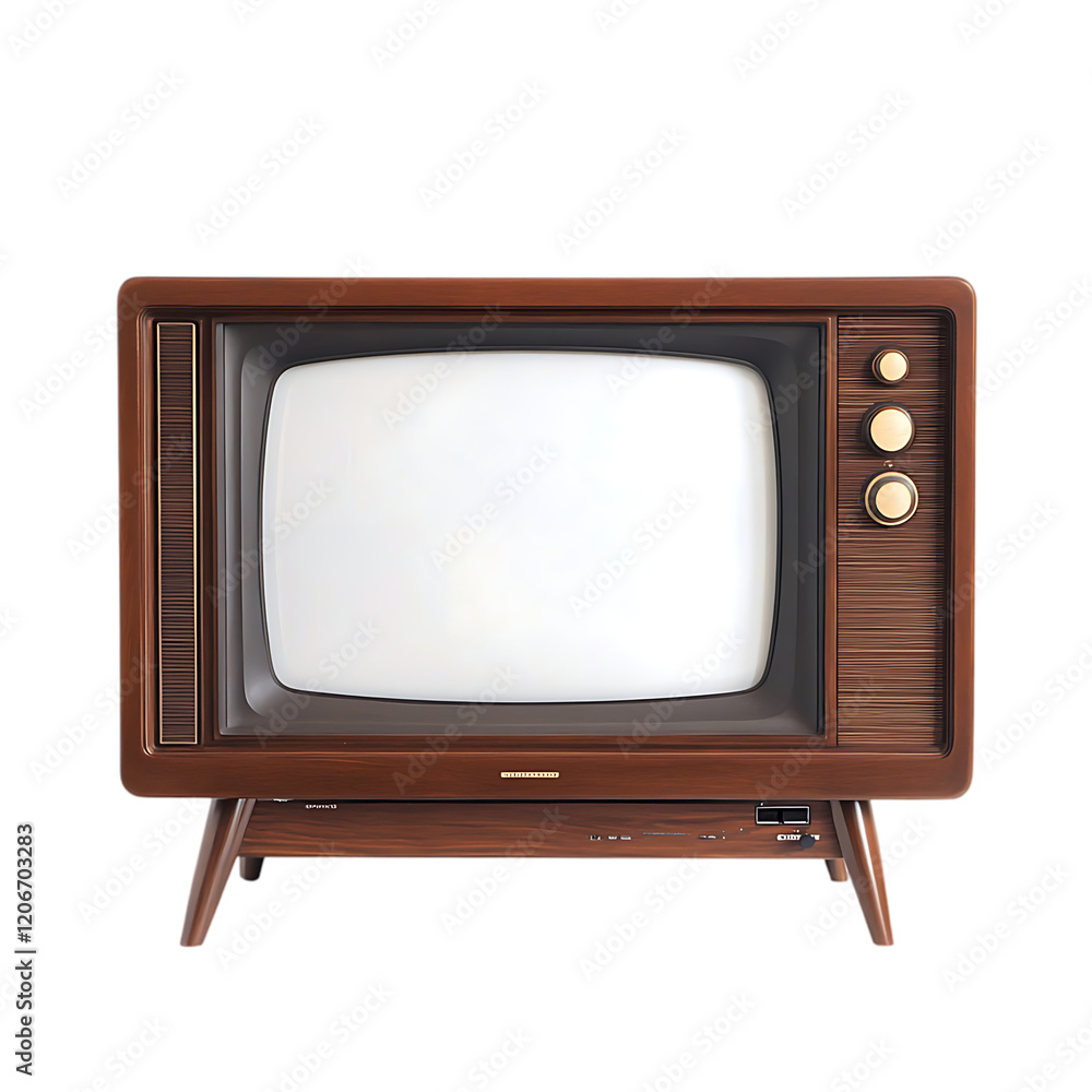 Retro Brown Wooden Television Set with Knobs and Buttons isolated transparent background white background no background