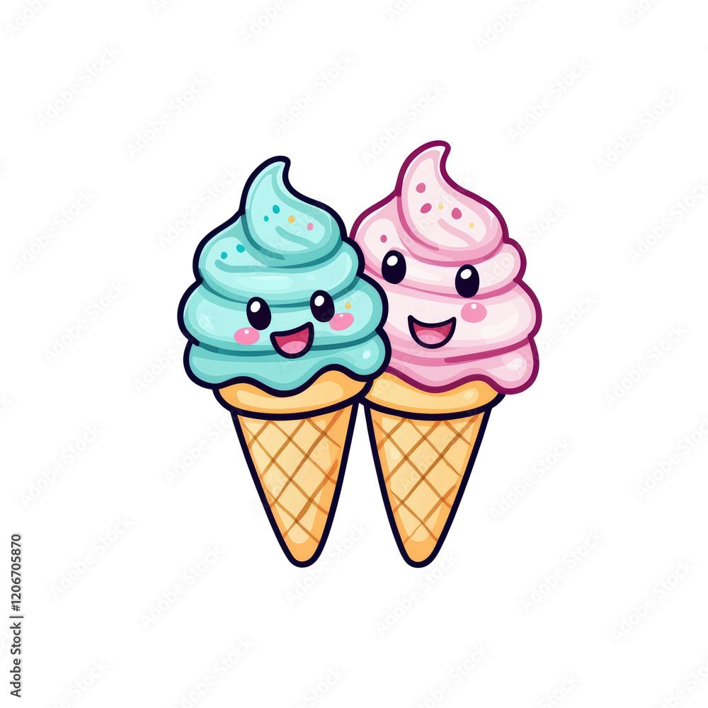 Kawaii Style Double Scoop Ice Cream Cone Clip Art Design Kawaii Style Double Scoop Ice Cream Cone Clip Art Design