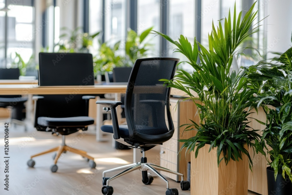Fototapeta premium A futuristic office where employees collaborate seamlessly in a high-tech, innovative workspace.