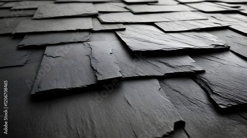 Dark Grey Slate Roof Tiles Close Up Texture