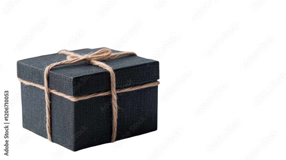 A beautifully wrapped black gift box with twine, perfect for special occasions. transparent background A beautifully wrapped black gift box with twine, perfect for special occasions. transparent background