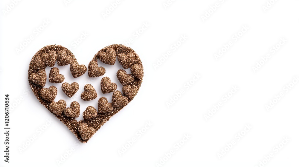 Obraz premium A heart-shaped arrangement of chocolate treats on a white background.