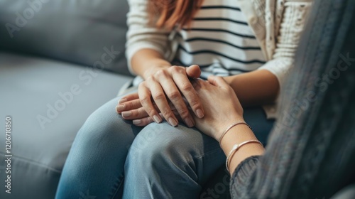 Two people holding hands, conveying comfort and support in a relaxed setting.