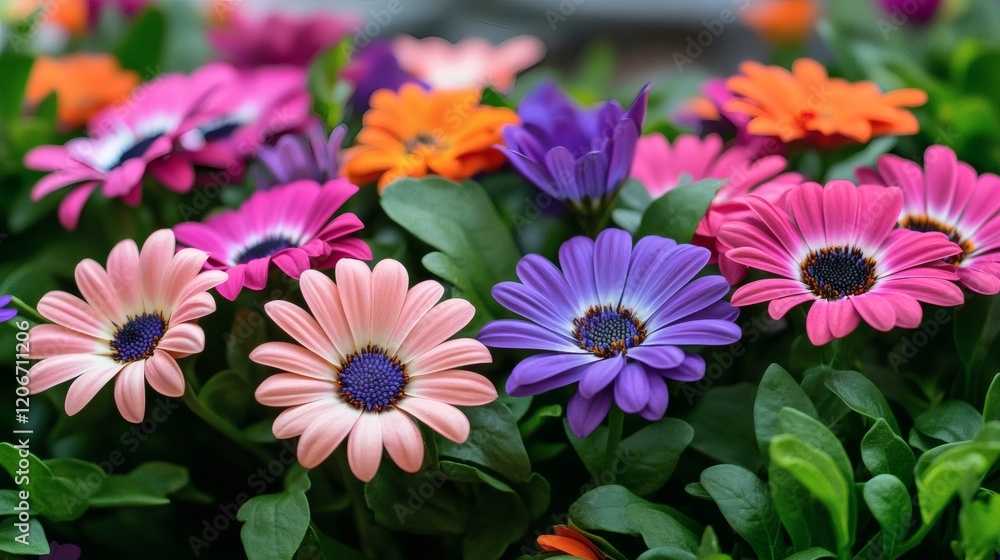 Vibrant Close-Up of Colorful Osteospermum Flowers in Full Bloom Vibrant Close-Up of Colorful Osteospermum Flowers in Full Bloom