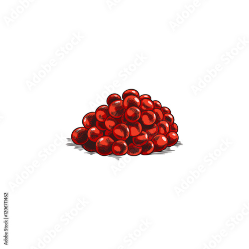 Red caviar heap vector hand drawn, sea food healthy natural delicacy product color sketch, salmon or trout fish roe pile