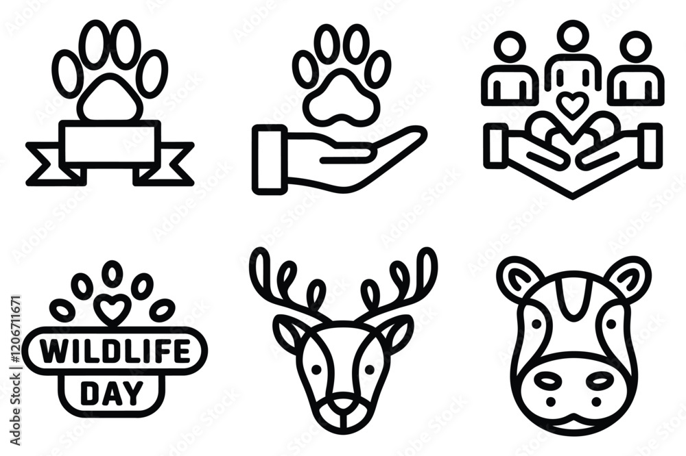 Wildlife Conservation Black Line Icon Set - Minimalistic Animal Awareness Vector Bundle Wildlife Conservation Black Line Icon Set - Minimalistic Animal Awareness Vector Bundle