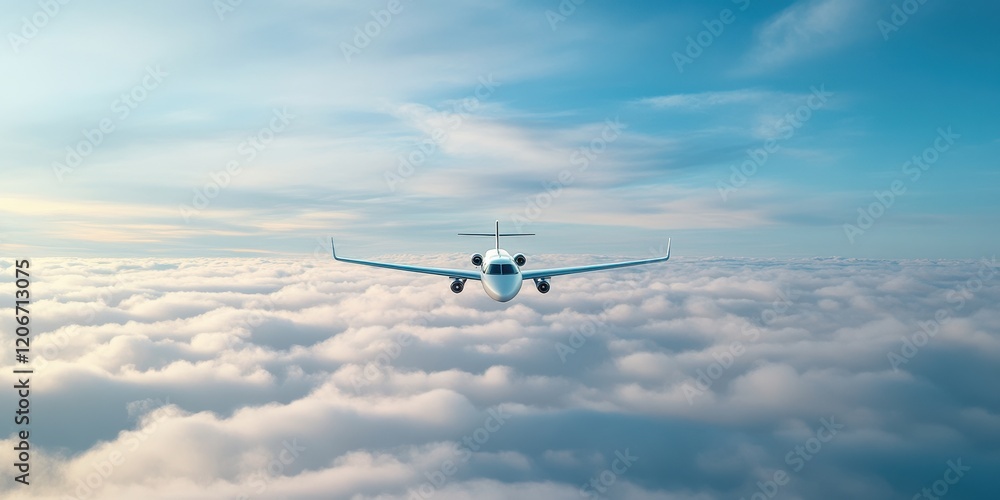 Obraz premium Hydrogen-Powered Airplane Soars Above: A Sustainable Future in Aviation Takes Flight