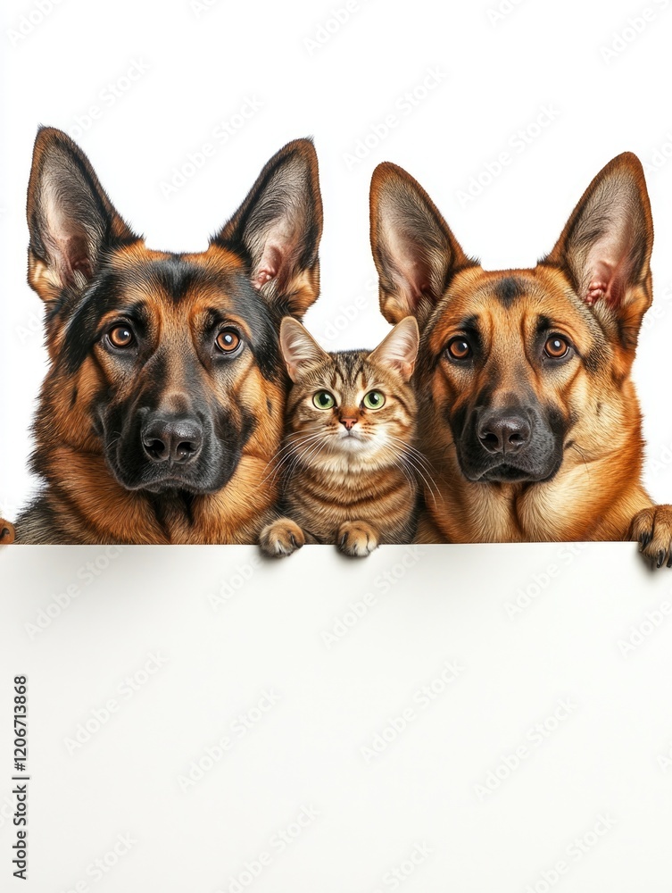 Obraz premium Three pets viewing street sign
