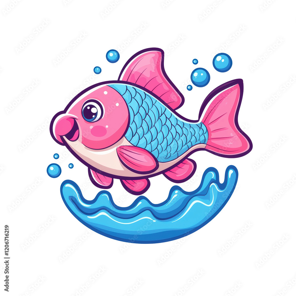 Naklejka premium Cute Kawaii Cartoon Fish Jumping Out of Water Design