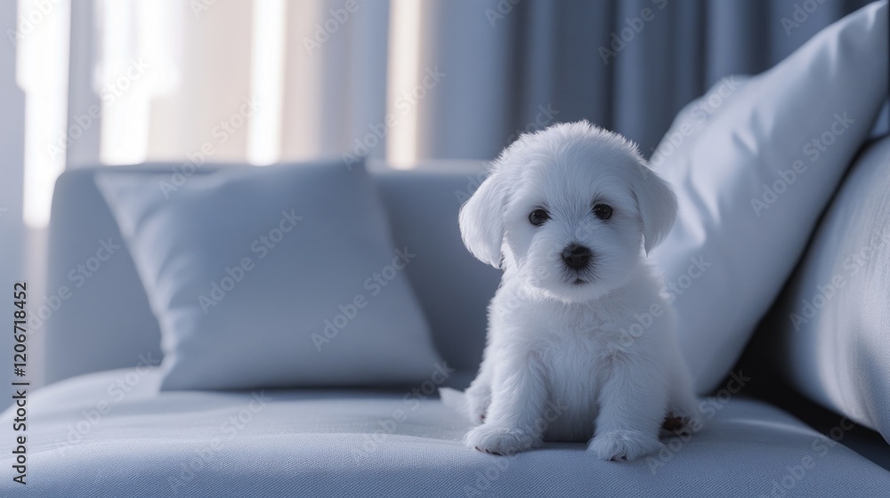 Small White Dog on Couch Small White Dog on Couch