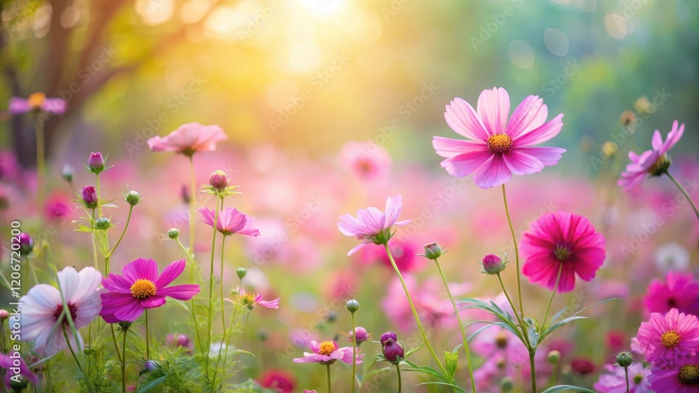 Soft Focus Pink Garden Background with Wildflowers , garden scenery Soft Focus Pink Garden Background with Wildflowers , garden scenery