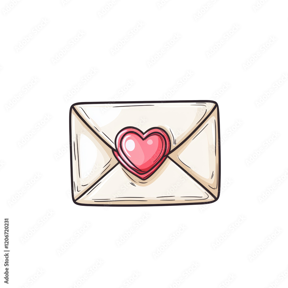 Cute Kawaii Illustration of Letter with Heart Envelope Design Cute Kawaii Illustration of Letter with Heart Envelope Design