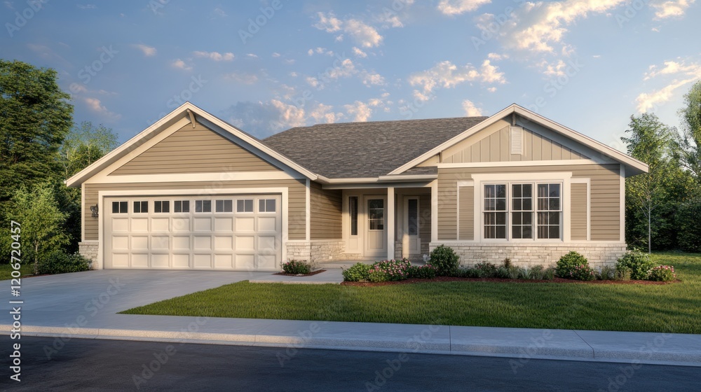 Modern Suburban Home with Two-Car Garage Modern Suburban Home with Two-Car Garage