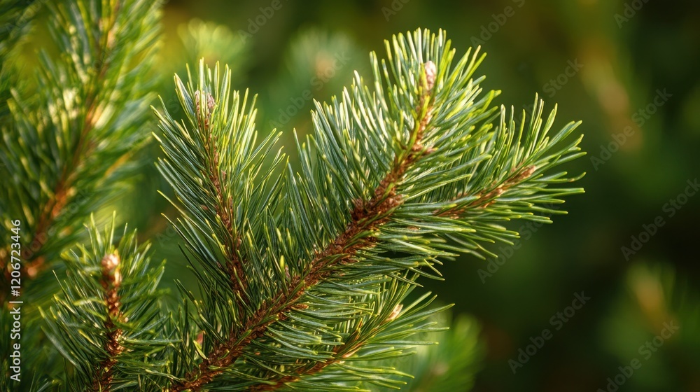 Serene Sunlit Pine Tree in Enchanting Forest - Panoramic Nature Background with Copyspace for Text Serene Sunlit Pine Tree in Enchanting Forest - Panoramic Nature Background with Copyspace for Text
