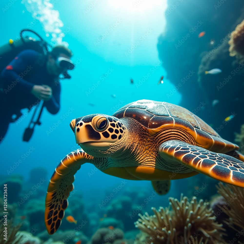 Fototapeta premium underwater wild like and freedivers in the caribbean