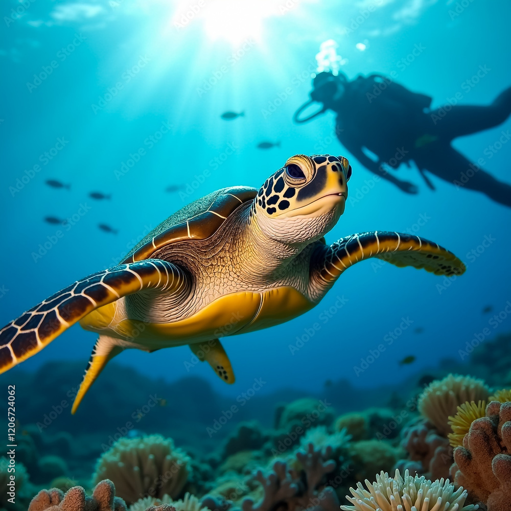 Fototapeta premium underwater wild like and freedivers in the caribbean