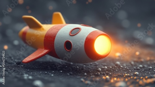 A rocket 3D icon, red and yellow, gradient, white background, cartoon style, clay, nintendo, cute, smooth, shiny, isometric view, blender, 