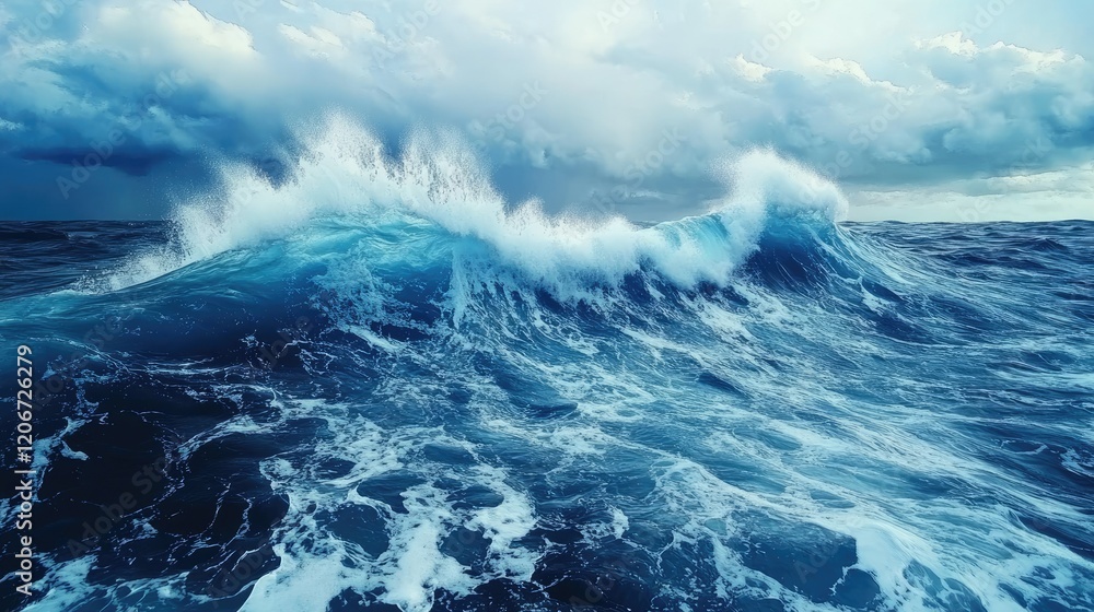 A powerful ocean wave curls dramatically, A powerful ocean wave curls dramatically,