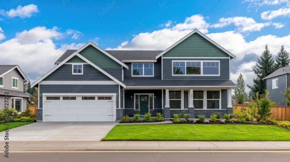 Modern House with Green Trim Modern House with Green Trim