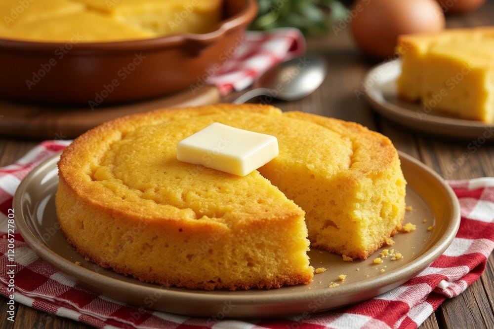 Delicious golden cornbread served with butter Delicious golden cornbread served with butter