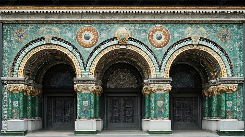Obraz premium Ornate mosaic facade with three arched doorways