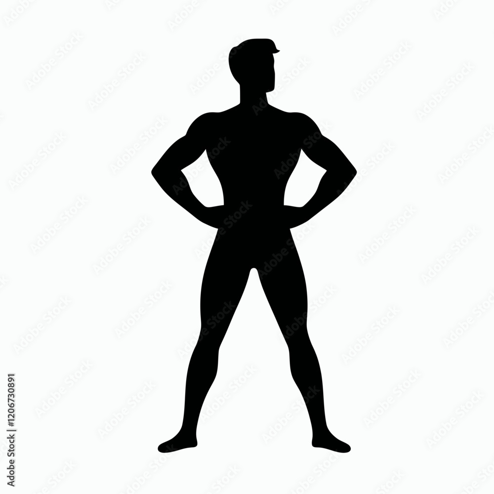 Hands on hips, confident stance silhouette in black on a white background Hands on hips, confident stance silhouette in black on a white background