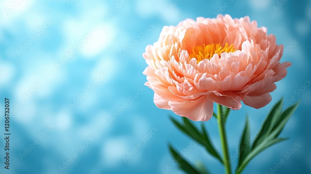 Stunning Peach Peony Blossom Against a Soft Blue Sky Background Nature Photography Stunning Peach Peony Blossom Against a Soft Blue Sky Background Nature Photography