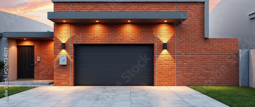 Modern Brick Home  Entrance. Generative AI