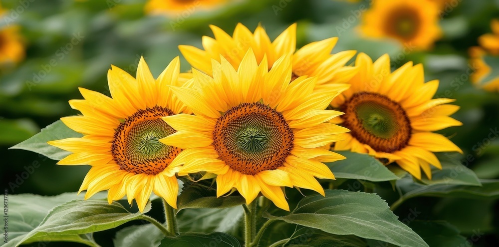 Fototapeta premium Vibrant sunflowers in a picturesque field, showcasing nature's beauty and the essence of plant life.