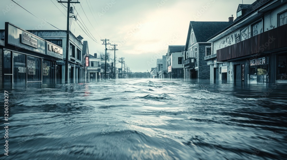 Devastating Flood Submerges Town: A Scene of Urban Inundation Devastating Flood Submerges Town: A Scene of Urban Inundation