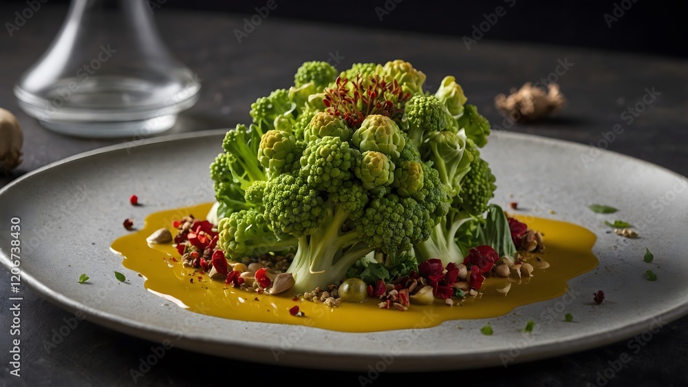 Celeriac Puree Salad Plating with Fresh Herbs and Colorful Vegetables Celeriac Puree Salad Plating with Fresh Herbs and Colorful Vegetables