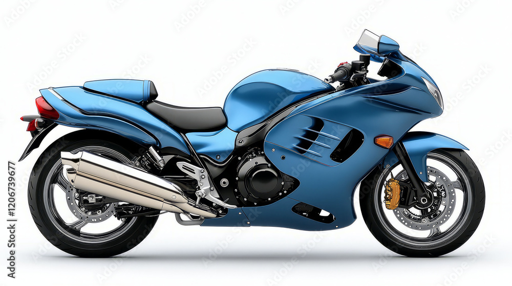Sleek blue motorcycle showcasing modern design and engineering excellence. Sleek blue motorcycle showcasing modern design and engineering excellence.