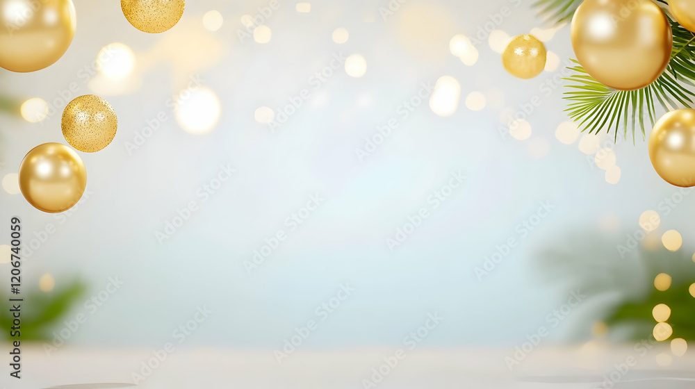 Obraz premium Tropical Christmas ornaments, festive bokeh background, product display