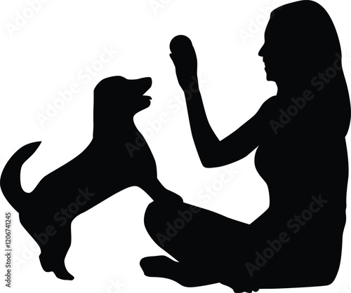 People playing with dog silhouette illustration