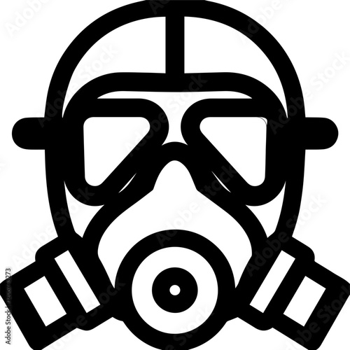 방독면을 쓴 사람의 흑백 일러스트