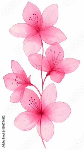 Wallpaper Mural Pink flowers, watercolor, stem, white background, design Torontodigital.ca